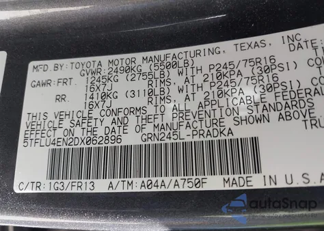 2013 Toyota Tacoma Base V6 из США, поврежденный, VIN 5TFLU4EN2DX062896